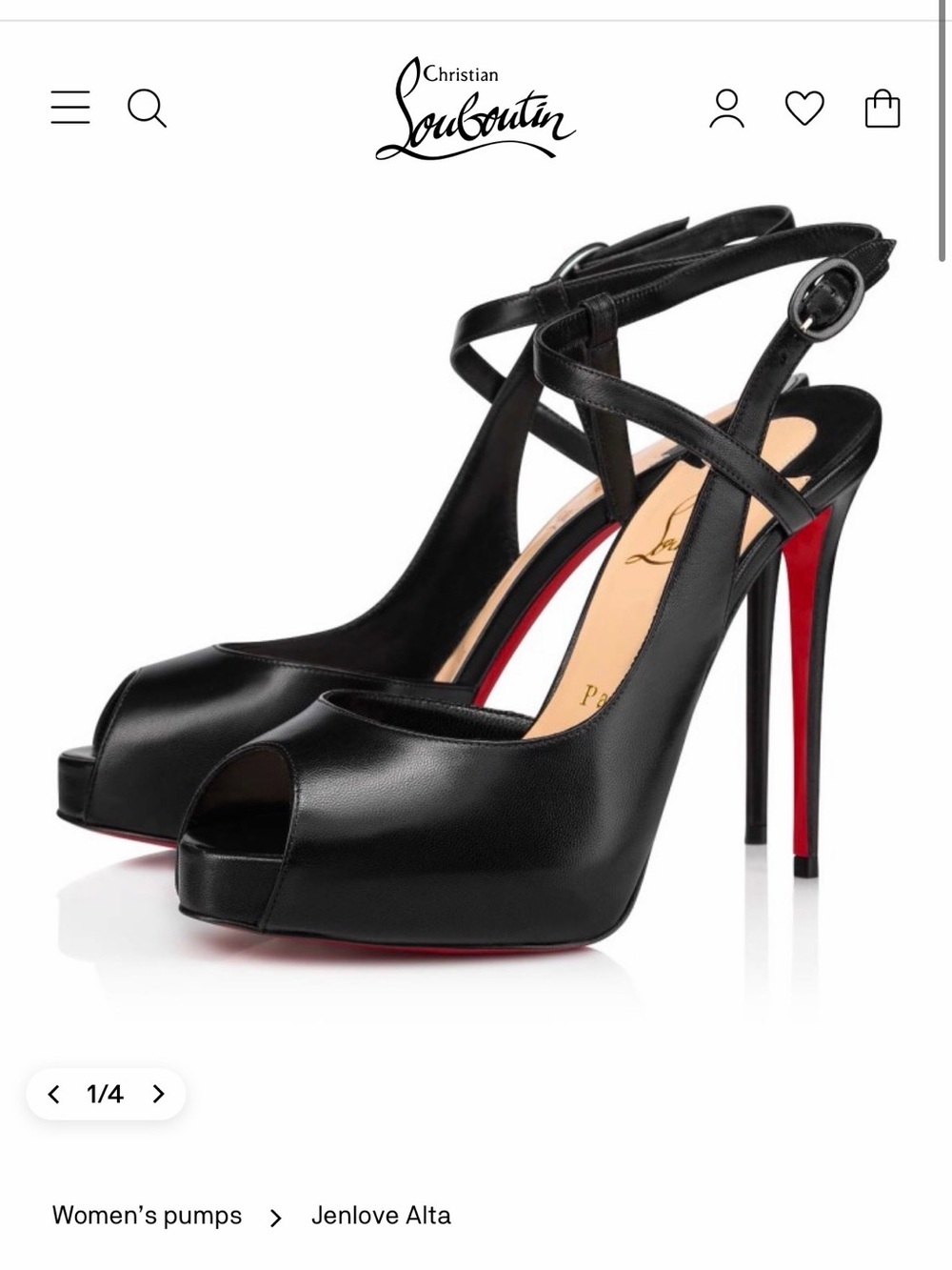 Christian Louboutin Black Peep-Toe Cross-Strap Stiletto Pumps with Red Soles